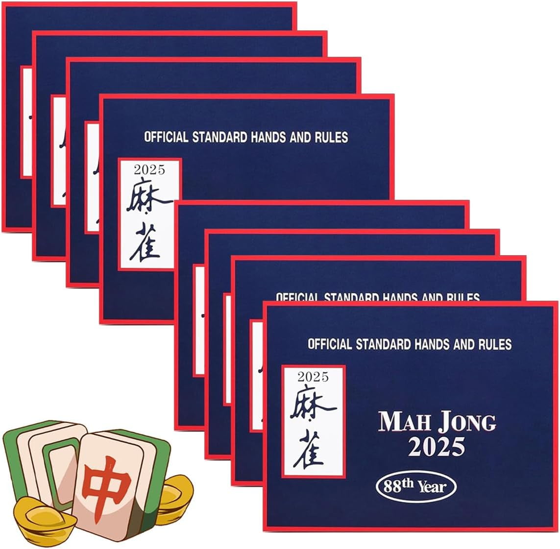 LLELEMAMO - Cartes Officielles Mahjong 2025 - Grand Format 15,5x12,7 Cm - 4 Règles - Rouge/Verte/Bleue
