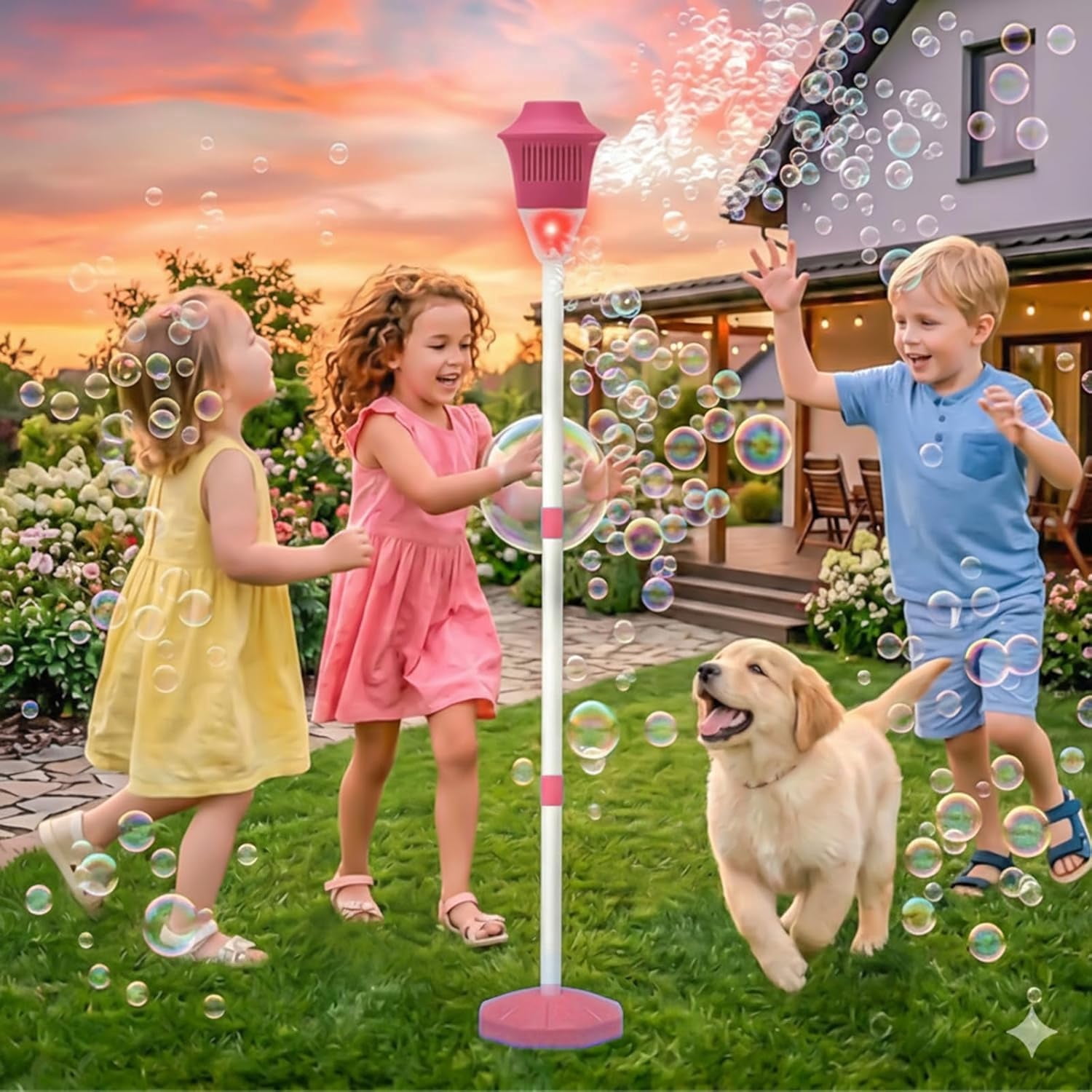 Guvpev 2026 Upgraded Automatic Standing Bubble Machine, 3-Level Height Adjustable Up to 45 Inches, Portable Bubble Maker with Lights & Music for Outdoor Party, Wedding, Summer, Unique Gifts