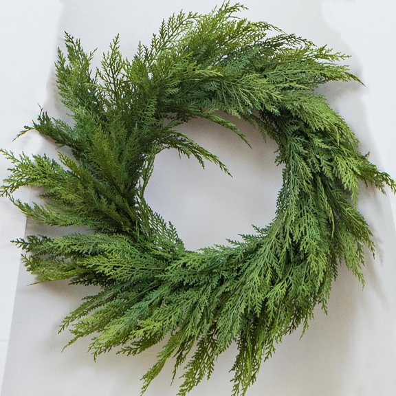 Guvpev 22" Artificial Cedar Christmas Wreath - Real Touch Christmas Cedar Wreath for Front Door, Walls, Windows, Porches, Indoor Outdoor Christmas Decorations, Seasonal Decor