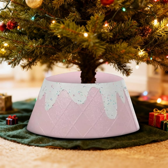 Guvpev 22 Inch Glitter Ice Cream Cone Cloth Tree Collar Tree Base Cover for Holiday Party and Home Christmas Decor, Foldable Christmas Tree Skirt, Perfect Xmas Tree Decoration