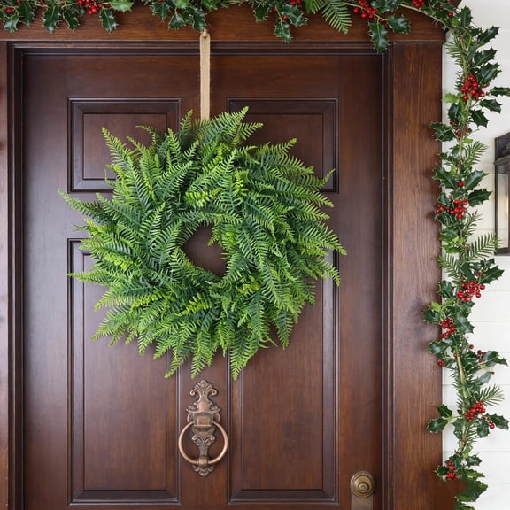 Guvpev 24" Artificial Persian Leaf Wreath - Lifelike Faux Fern Greenery - Year-Round Decor for Front Door, Wall, & Table