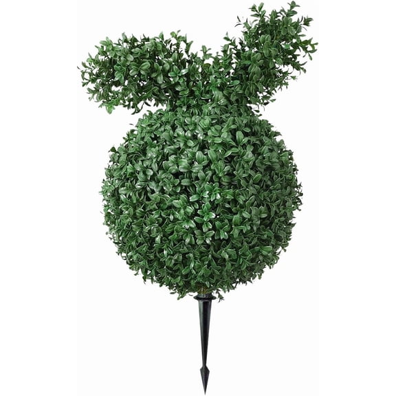 Guvpev 24'' Bunny Topiary Outdoor, Artificial Bunny-Shaped Topiary Tree Pot, UV-Resistant Fake Easter Rabbit Topiary Plant, Easter Bunny Topiary Front Porch Garden Decor, Indoor/Outdoor Spring Decor