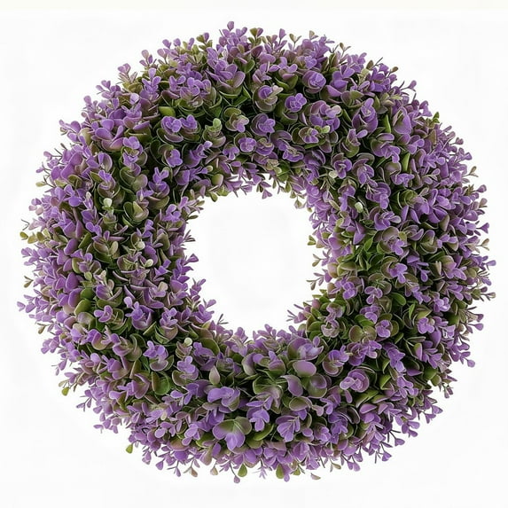 Guvpev 24 Inch Foldable Fake Plants Eucalyptus Leaf Wreath - Artificial Greenery for Front Door, Spring/Summer Decor, Easy Storage Hanging Wreath(Purple)