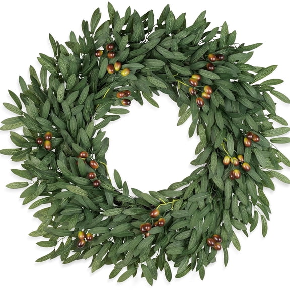 Guvpev 24 Inch Olive Wreaths for Front Door, Artificial Large Spring Summer All Seasons Year Round Green Lush Olive Branch Wreath for Home Farmhouse Porch Window Outdoor Indoor