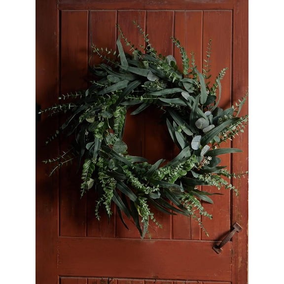 Guvpev 24" Olive & Eucalyptus Wreath for Front Door, Artificial Spring Greenery Willow Wreath Seasonal Decor, Faux Green Fake Encalyptus Wreath for Indoors Outdoor Wall Window Easter Porch Decor