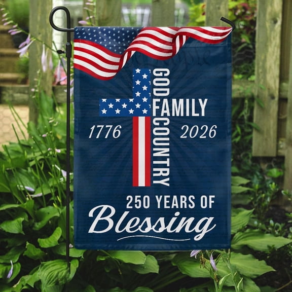 Guvpev 250 Years of Blessing Garden Flag 12"x18" Double Sided, 250th Anniversary Independence Day Patriotic Decor, American God Family Country Religious Yard Flag for Outdoor Summer Celebration