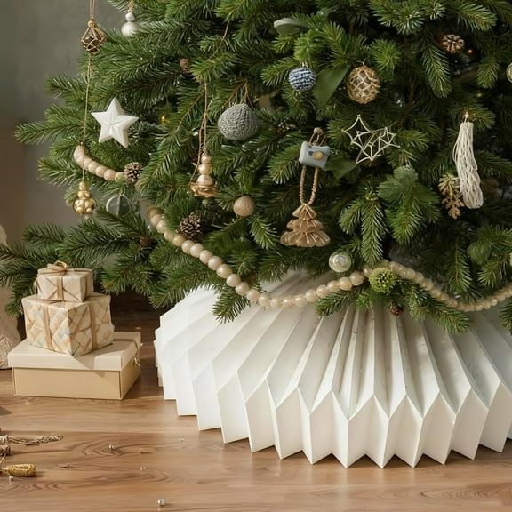 Guvpev 26 Inch Honeycomb Christmas Tree Collar,Foldable Paper Christmas Tree Ring Modern Tree Base Cover Basket Skirt Collars for Artificial Trees Christmas Holiday Home Decoration(White)