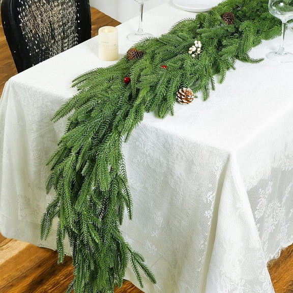 Guvpev 2Pcs Artificial Norfolk Pine Garland, 9FT Real Touch Christmas Garland, Realistic Natural Green Fake Greenery Garland for Home, Table, Mantel, Wall, Front Door, Indoor Outdoor Xmas Decorations