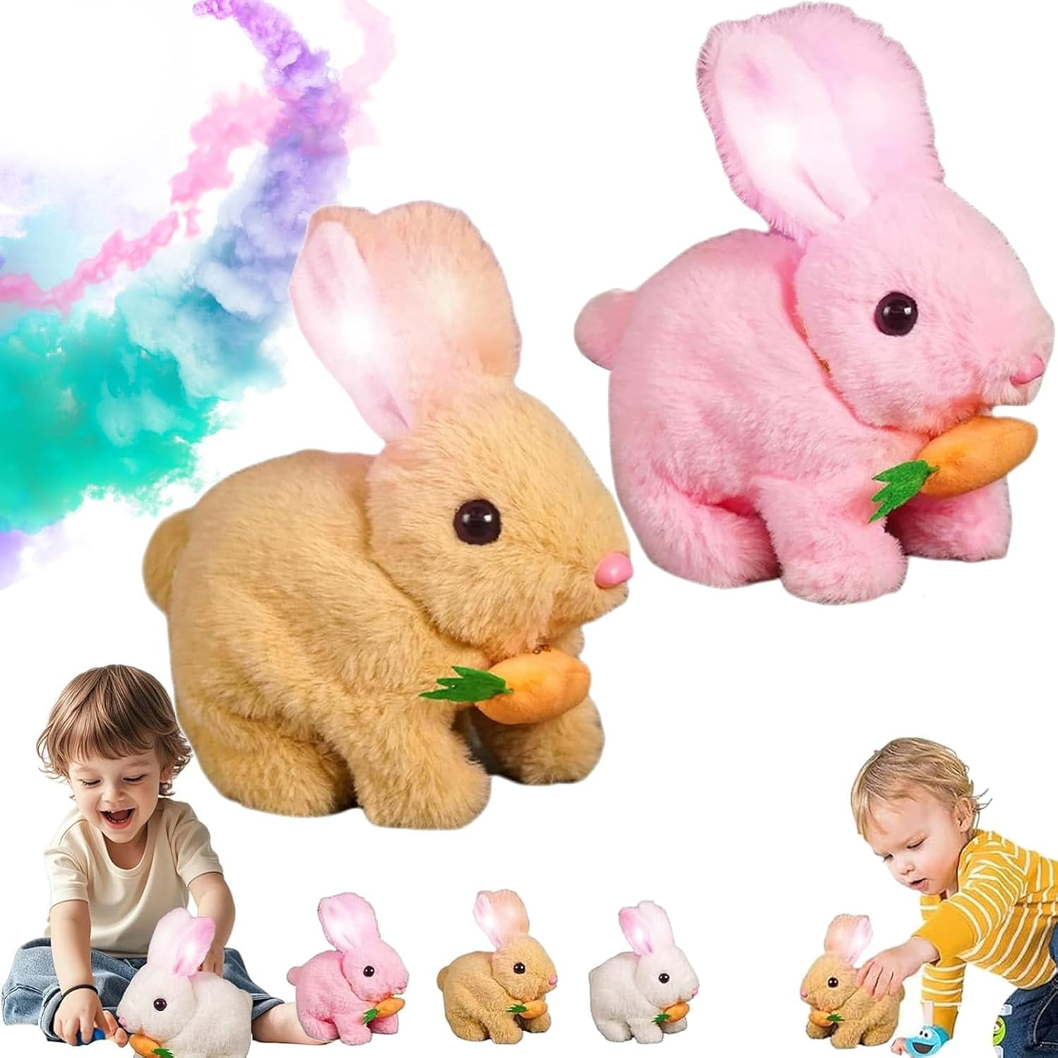 Guvpev 2Pcs Bunby - My Realistic Bunny Toy, Bunny Stuffed Animal with Sounds and Movements, Bunny Toys for Kids, Jumping, Twitching, and Shaking Ears, Handmade Rabbit Interactive Toys for Boys Girls