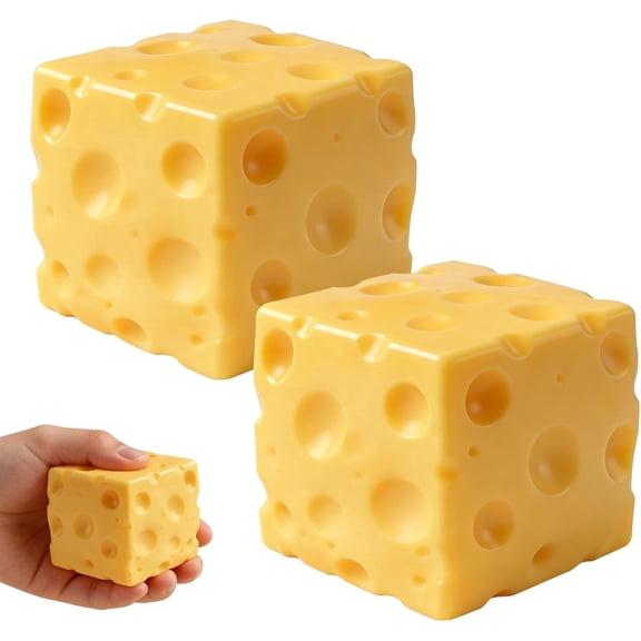 Guvpev 2Pcs Cheese Squishy Toys, 2.4-Inch Ultra-Soft Squeeze Slow Rising Stress Relief Cheese Block, Stretchy Sensory Fidget Stress Ball for Anxiety Relief, Focus & Relaxation