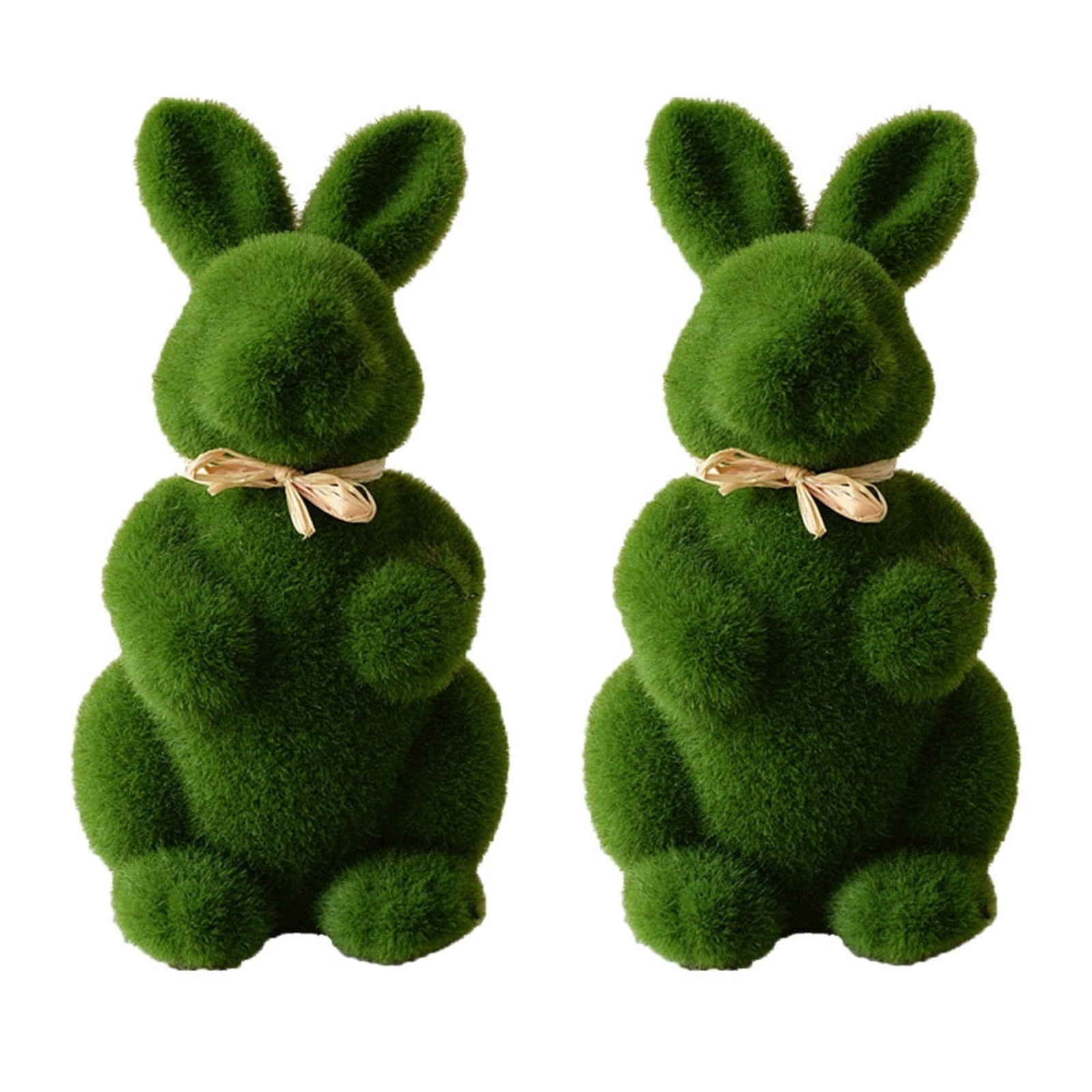 Guvpev 2Pcs Easter Decorations Bunny Home Decor, Green Moss Rabbit Figurines, Cute Bunny Statue Spring Decor for Garden Home Office Party Desk Table Top