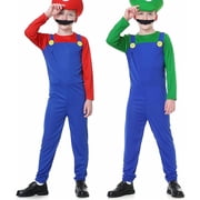 Guvpev 2Pcs Super Bros Halloween Costumes, Classic Video Game Characters Deluxe Fancy Dress Costume, Super Brothers Costume and Accessories for Fans, Halloween Party Cosplay Outfits