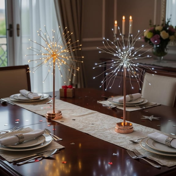 Guvpev 2Pcs Mix Nest and Flowers Table Lights, Mini Table Starburst Lights Warm White LED Fireworks Light, Dandelion Creative Lamp for Christmas, Wedding, Party, Bedroom & Home Décor