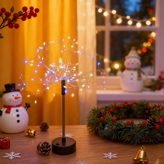 Guvpev 2Pcs Nest and Flowers Table Lamps, Mini Table Starburst Lights, Colorful LED Fireworks Lights, Christmas Table Centerpiece Lights, Decorative Dandelion Creative Lamp Holiday Party Indoor Decor