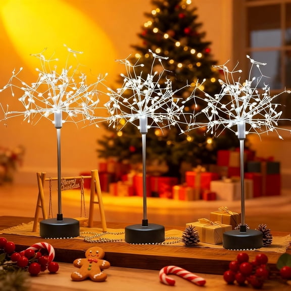 Guvpev 2Pcs Nest and Flowers Table Lamps, Mini Table Starburst Lights, White LED Fireworks Lights, Christmas Table Centerpiece Lights, Decorative Dandelion Creative Lamp Holidays Party Indoor Decor