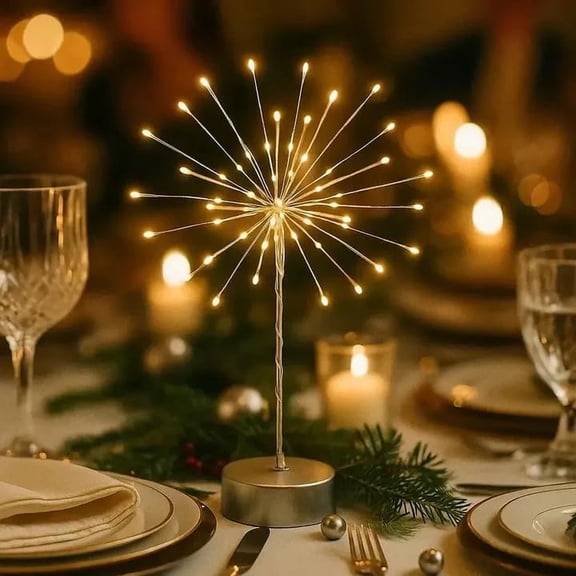 Guvpev 2Pcs Nest and Flowers Table Lights - 15.7" Mini Table Starburst Lights Christmas Table Centerpieces, Dandelion Creative Lamp with Warm LED Twinkle for Christmas, Bedroom & Home Decor Indoor