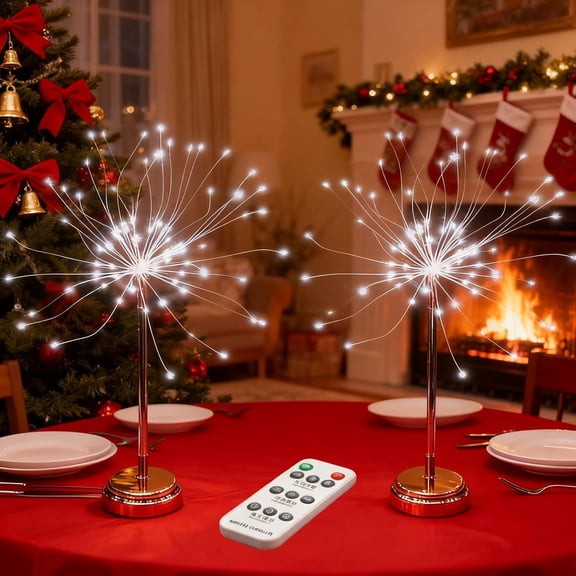 Guvpev 2Pcs Nest and Flowers Table Lights, Mini Table Starburst Lights, 13.8" USB Battery Pure White Decorative Fairy Tree Light, Dandelion Gold LED Table Lamps for Christmas Party Indoor Decor Gifts