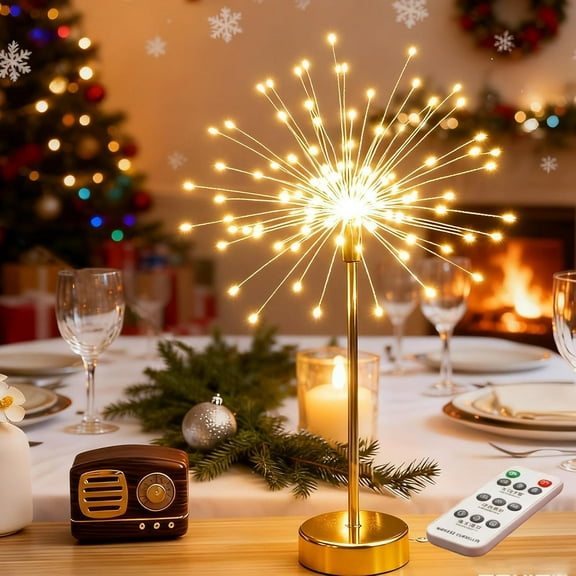 Guvpev 2Pcs Nest and Flowers Table Lights, Mini Table Starburst Lights, 13.8" USB Battery Warm White Decorative Fairy Tree Light, Dandelion Gold LED Table Lamps for Christmas Party Indoor Decor Gifts