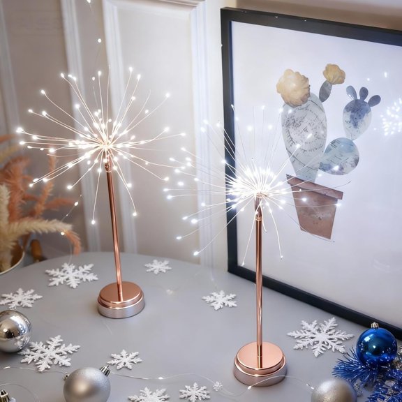 Guvpev 2Pcs Nest and Flowers Table Lights, Mini Table Starburst Lights White LED Fireworks Light, Dandelion Creative Lamp for Christmas, Wedding, Party, Bedroom & Home Décor