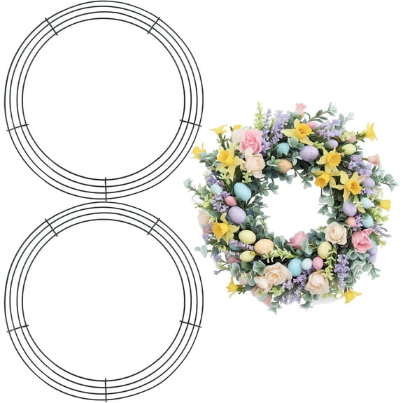 Guvpev 2Pcs Spring Wreath Frame 16" Metal Wreath Form Frame Green Round Wire Wreath Rings for St Patricks Day Easter DIY Floral Crafts Home Decor Indoor Outdoor Holiday Party Decorations Supplies