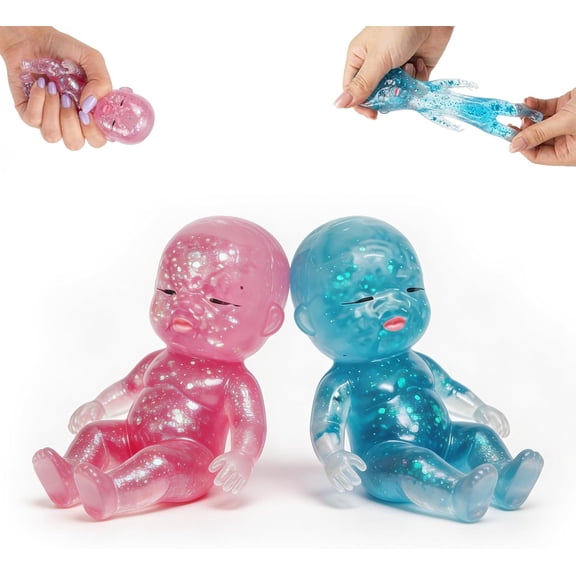 Guvpev 2Pcs Squishy Glitter Slow Rising, 2026 New Soft Foam Stress Relief Squeeze Fidget Toys, Suitable for Relieving Stress, Soft Cute Squeeze Toys, Anxiety Relief, Desk Decor & Party Favors