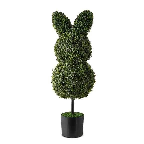 Guvpev 35" 2PCS Artificial Rabbit Topiary Tree for Front Door - Life-Like Faux Easter Bunny Plant Decoration, Green Shrub Animal Statue for Fireplace Mantel, Window & Outdoor Garden