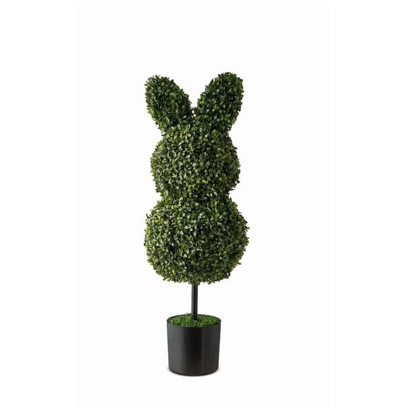 Guvpev 35 Inch Large Artificial Boxwood Rabbit Topiary - Maintenance Free Faux Bunny Shrub for Easter Decor, Cute Green Animal Plant for Home, Office & Theme Party Decoration