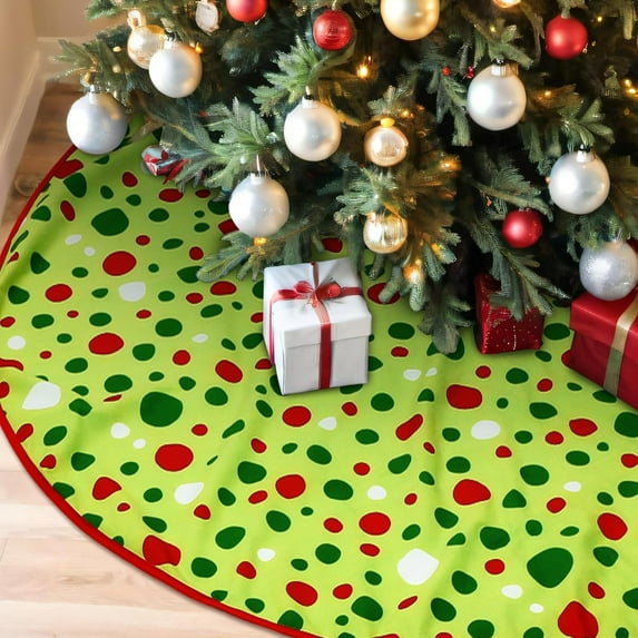 Guvpev 36" Christmas Tree Skirt - Xmas Tree Skirt Mats for Christmas Tree Decorations - Red & Green Polka Dot Christmas Tree Skirt for Indoor Outdoor Holiday Xmas Party Decorations