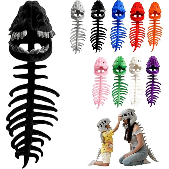 Guvpev 3D Plush Dinosaur Skeleton Costume, Realistic Spinosaurus Fossil Jumpsuit with Padded Spine and Skull Mask, Spooky Halloween Dress-Up & Role Play Outfit for All Age Groups