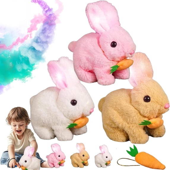 Guvpev 3Pcs Bunby - My Realistic Bunny Toy, Bunny Stuffed Animal with Sounds and Movements, Bunny Toys for Kids, Jumping, Twitching, and Shaking Ears, Handmade Rabbit Interactive Toys for Boys Girls