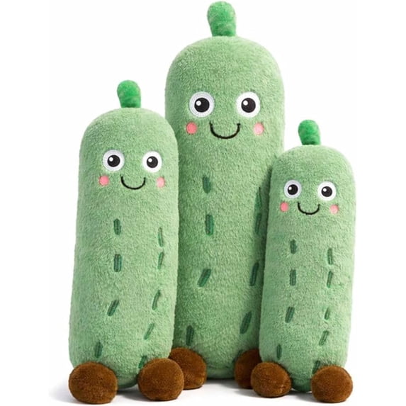 Guvpev 3Pcs Cucumber Plush Set, Large/Medium/Small Sizes, Soft Green Vegetable Stuffed Animal Pillow for Emotional Support, Unique Aesthetic Room Decor & Birthday Gift Ideal