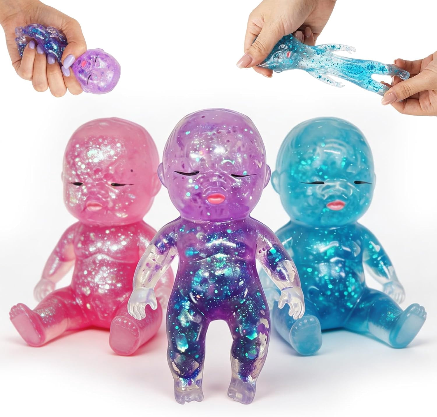 Guvpev 3Pcs Squishy Glitter Slow Rising, 2026 New Soft Foam Stress Relief Squeeze Fidget Toys, Suitable for Relieving Stress, Soft Cute Squeeze Toys, Anxiety Relief, Desk Decor & Party Favors