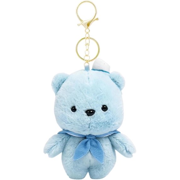 Guvpev 4" Cute Teddy Bear Keychain, Kawaii Blue Plush Dolls Bag Charm for Women & Girls, Soft Stuffed Animal Backpack Pendant & Purse Accessory