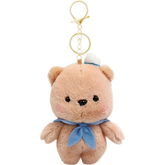 Guvpev 4" Cute Teddy Bear Keychain, Kawaii Brown Plush Dolls Bag Charm for Women & Girls, Soft Stuffed Animal Backpack Pendant & Purse Accessory