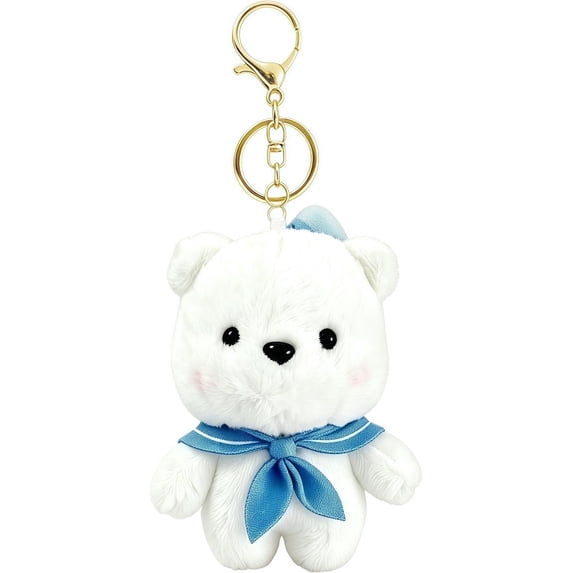Guvpev 4" Cute Teddy Bear Keychain, Kawaii White Plush Dolls Bag Charm for Women & Girls, Soft Stuffed Animal Backpack Pendant & Purse Accessory