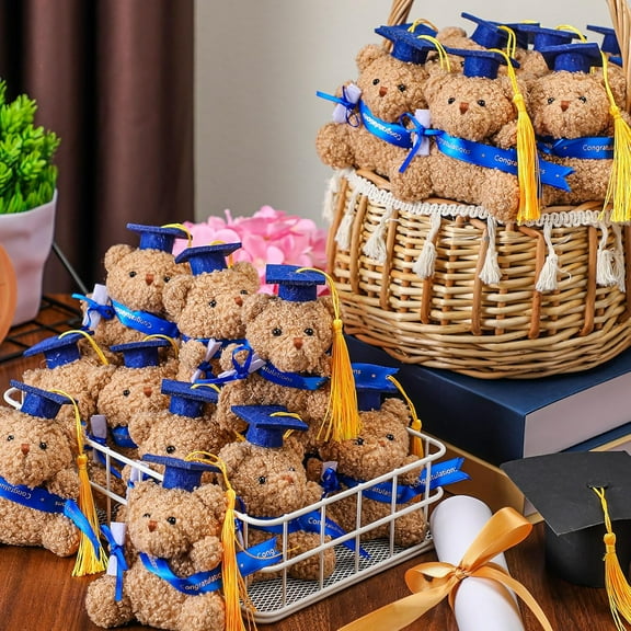 Guvpev 4" Mini Graduation Bears Bulk Set of 24, Class of 2026 Small Stuffed Animals with Blue Cap and Diploma, Tiny Plush Teddy Bear for Graduation Bouquet DIY, Prom Party Decor & Congrats Grad Gifts