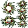 thumbnail image 1 of Guvpev 4 Pcs 8" Mini Christmas Wreaths for Kitchen Cabinet Small Christmas Candle Rings Wreaths, Front Door Pillars/Home Table Centerpieces Hanging Garlands, for Windows/Wedding Decor, 1 of 6
