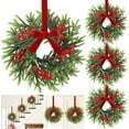 thumbnail image 1 of Guvpev 4 Pcs Mini Christmas Wreath for Cabinets Kitchen, 11 Inch Hanging Small Christmas Wreaths with Red Bows Cedar Branchs Red Berry Clusters for Kitchen Cabinet Fireplace Window Front Door Wall, 1 of 12