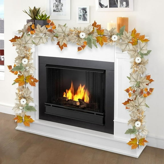 Guvpev 5.7 FT Fall Garland - Artificial Autumn Maples Leaf Garlands with Pumpkins & Berry, Farmhouse Harvest Decorations, Thanksgiving & Halloween Fall Decor Garland for Mantel Table Door Porch Stair