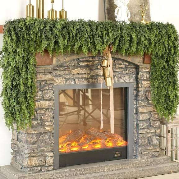 Guvpev 5FT Artificial Cedar Christmas Garland - Real Touch Christmas Cedar Garland, Realistic Faux Lush Green Pine Needles Garland for Mantel, Table, Window, Stairs, Holiday Indoor Outdoor Xmas Decor