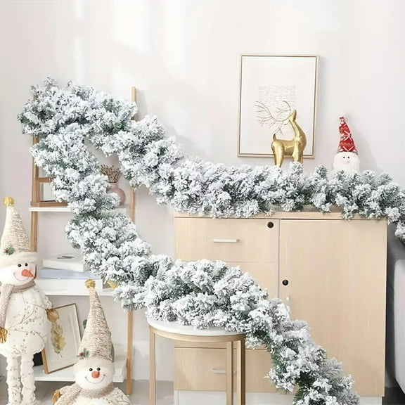 Guvpev 5FT Christmas Snow Flocked Cedar Garland, Artificial Winter Frosted Garlands, Flocked Spruce Garland for Mantel, Stairs, Fireplaces, Walls, Tree, Front Porch, Wedding, Xmas Party Decor