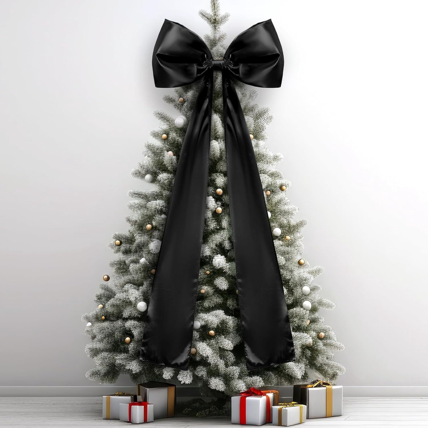 Guvpev 5FT Large Satin Christmas Bows - Giant Black Xmas Bows for Christmas Tree Topper, Wreaths, Wal, Mantel, Front Door, Porch & Wedding Decorations, Indoor & Outdoor Holiday Christmas Decorations