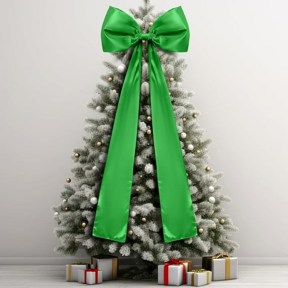 Guvpev 5FT Large Satin Christmas Bows - Giant Green Xmas Bows for Christmas Tree Topper, Wreaths, Wal, Mantel, Front Door, Porch & Wedding Decorations, Indoor & Outdoor Holiday Christmas Decorations