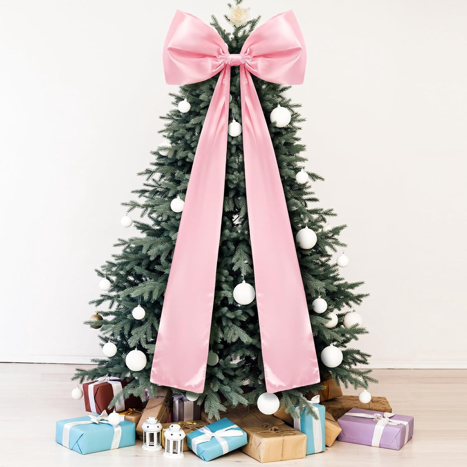 Guvpev 5FT Large Satin Christmas Bows - Giant Pink Xmas Bows for Christmas Tree Topper, Wreaths, Wal, Mantel, Front Door, Porch & Wedding Decorations, Indoor & Outdoor Holiday Christmas Decorations