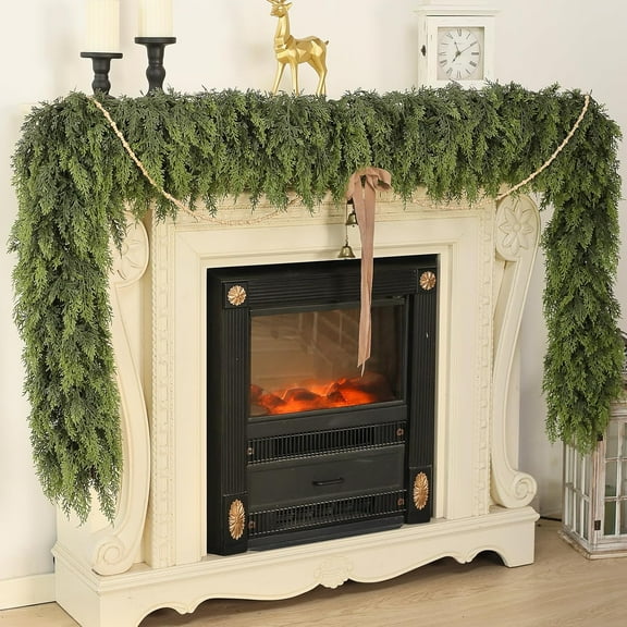 Guvpev 5FT Real Touch Christmas Cedar Garland - Artificial Pine Needles Garlands, Realistic Fake Green Faux Greenery Garland for Holiday Fireplace,Table, Window, Stairs, Mantel, Indoor Outdoor Decor