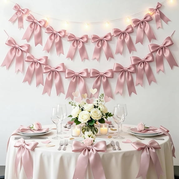 Guvpev 6.5FT Pink Bow Garland Banner Decorations, Pre-Strung Satin Ribbon Bows for Birthday, Baby Shower, Bridal Shower, Coquette Girls Room, Bow Themed Party, Wedding, Christmas Tree Decorations