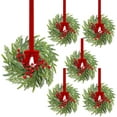 thumbnail image 1 of Guvpev 6 Pcs 15" Christmas Mini Cabinet Wreaths for Kitchen,Artificial Norfolk Pine & Cypress Wreath with Red Berry Bow for Christmas Decorations Window Door Fireplace Table Staircase Indoor Outdoor, 1 of 6
