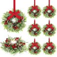 thumbnail image 1 of Guvpev 6 Pcs 9.2" Mini Christmas Wreaths for Cabinets Small Wreath Kitchen with Ribbon Christmas Decorations Candle Rings Red Berry Pine Cone Wreaths for Windows Farmhouse Xmas Decor Table, 1 of 9