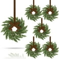 thumbnail image 1 of Guvpev 6 Pcs 9'' Mini Christmas Hanging Wreaths with Khaki Velvet Ribbon Artificial Pine Cones Small Candle Ring Wreaths Pillar Wreath for Mantel, Stairs, Window, Walls, Holiday Xmas Decor, 1 of 7