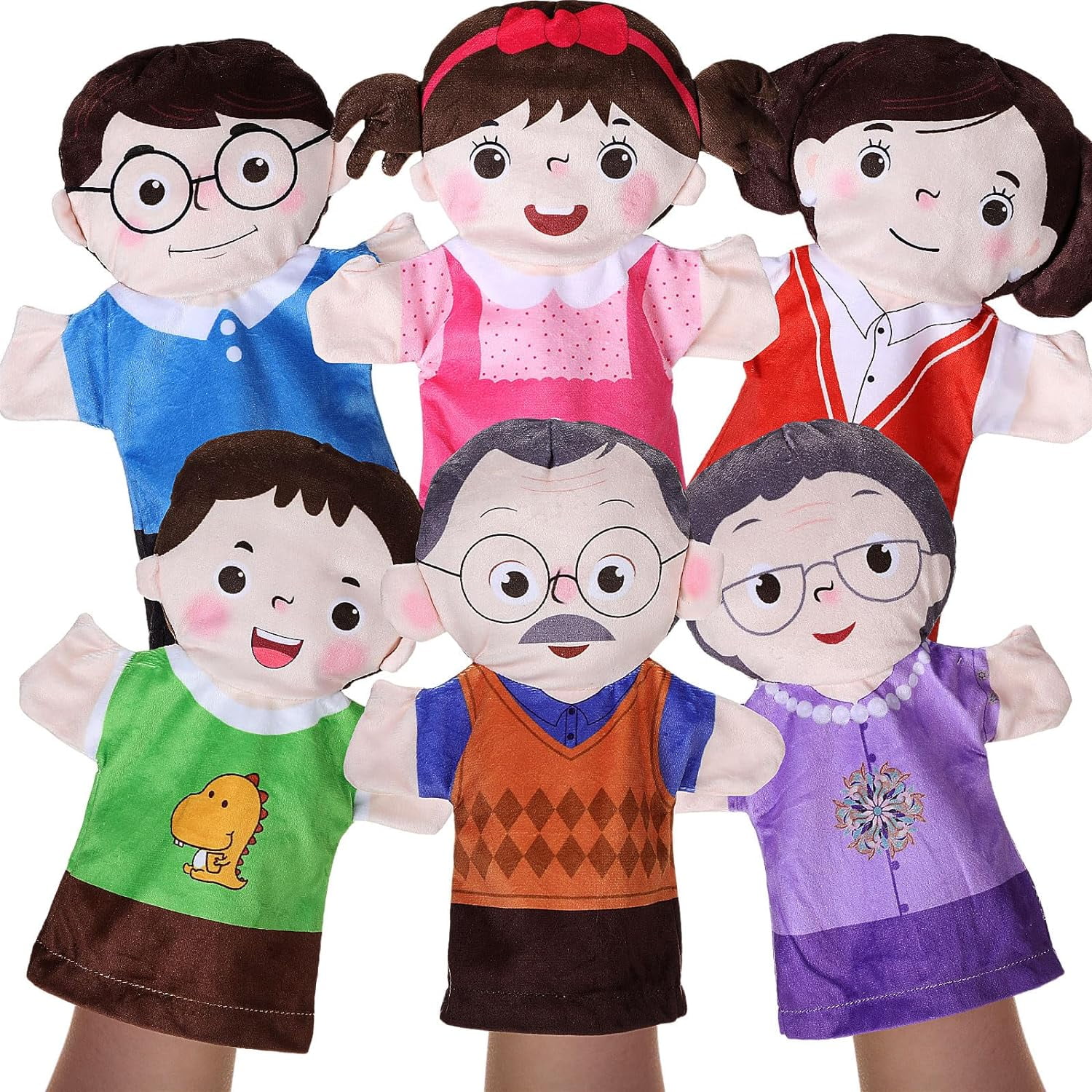 6-Piece Family Hand Puppet Set - 11.8 Inch Plush Puppets For Storytelling, Teaching, Role Play
